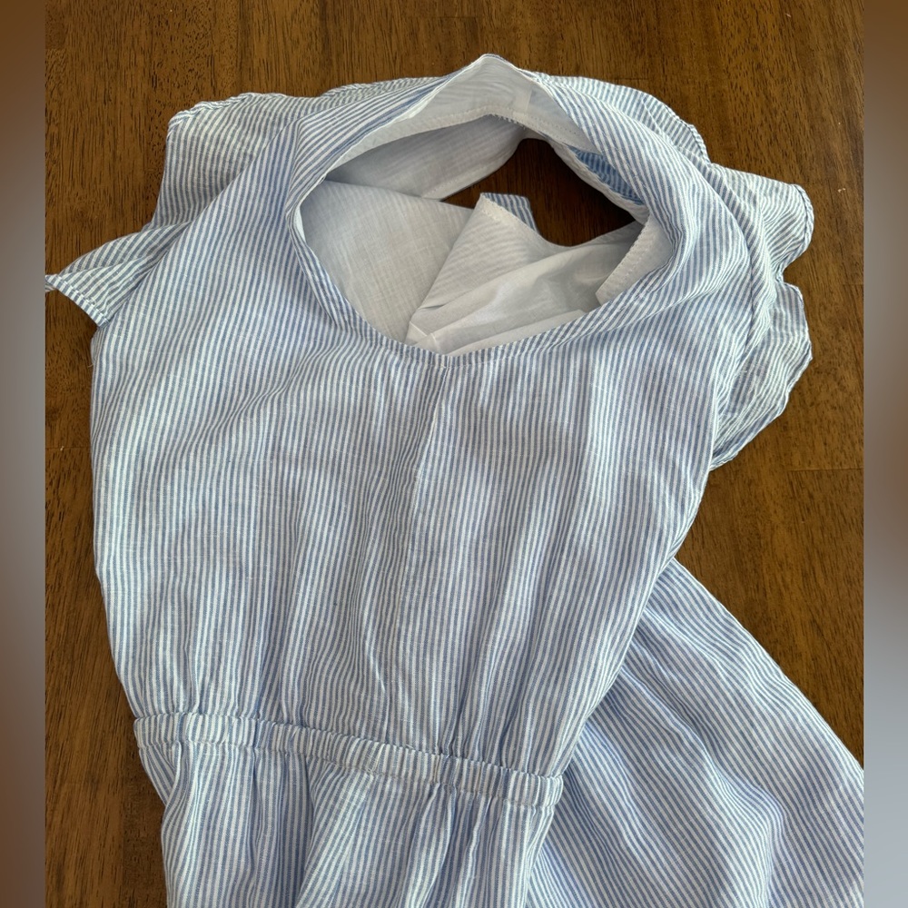 J. Crew Ruffle Sleeveless Linen Cotton Dress SZ 6 Blue White Stripes - Picture 11 of 16